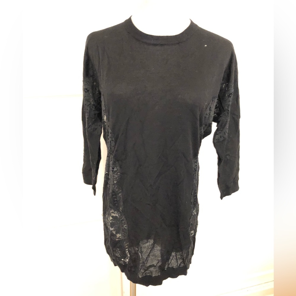 Dolce Gabbana black knit cashmere silk lace crewneck sweater size 38